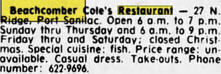 Sanilac Coffee (Coles Beachcomber Restaurant, Split Enz) - Jan 1978 Listing